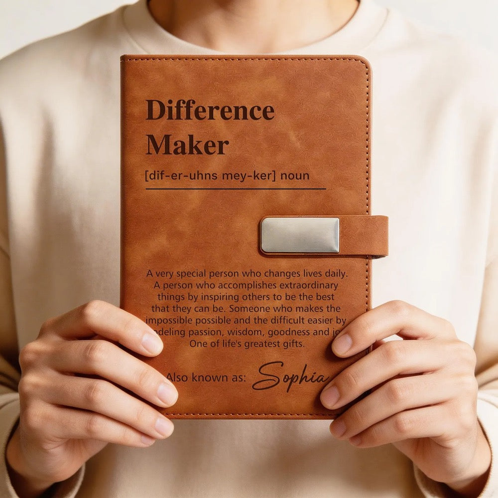 Difference Maker Custom Notebook & Pen Set, Personalized Leather Journal Gift for Teacher Nurse Mentor, Appreciation Gift, Coworker Gifts