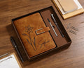 Engraved Birth Flower Leather Journal, Personalized Name Notebook Set, Birthday Gifts for Her, Thank You Teacher Gifts, Graduation Gift